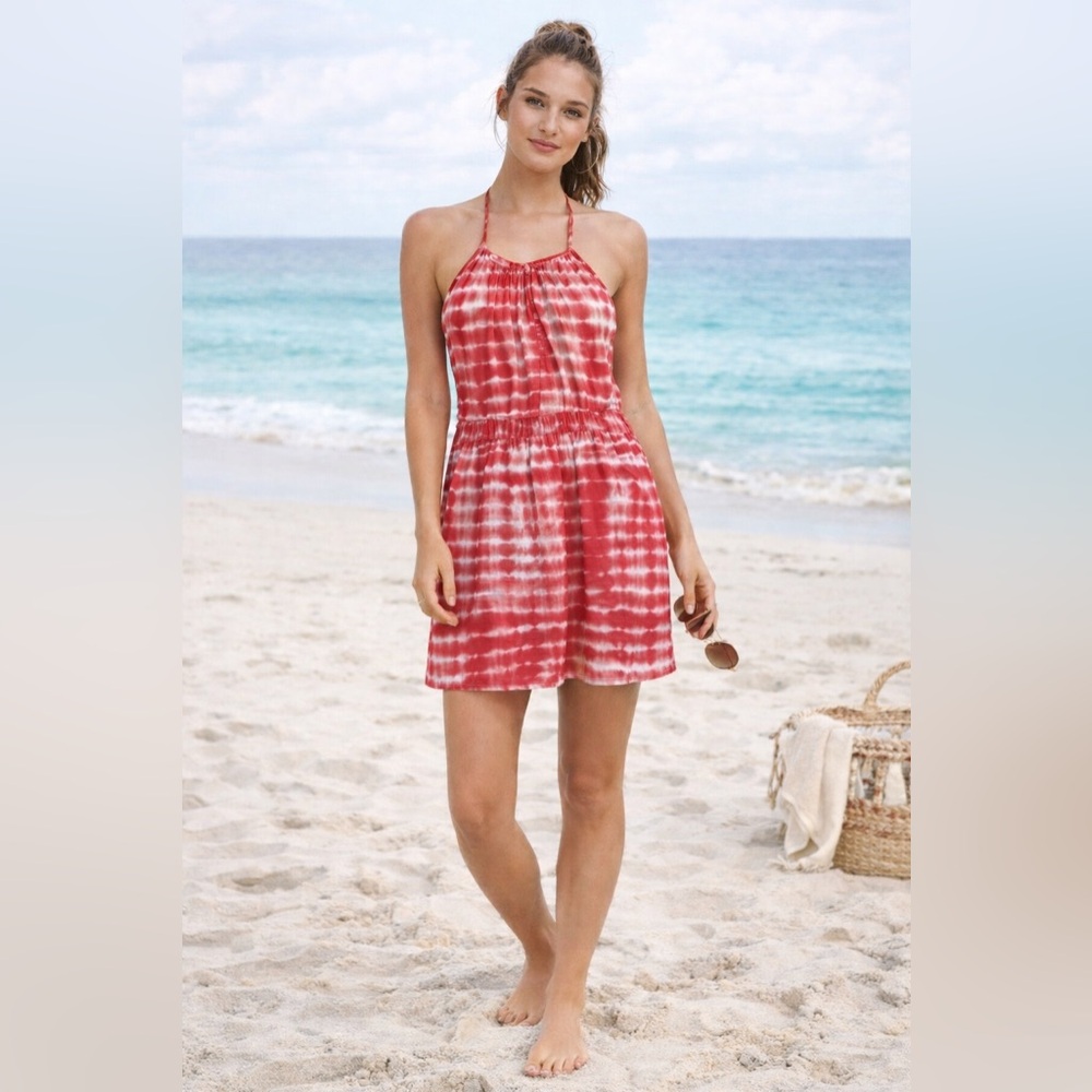 Mossimo Red White Tie Dye Halter Dress Size Medium NWT Beach Summer Mini